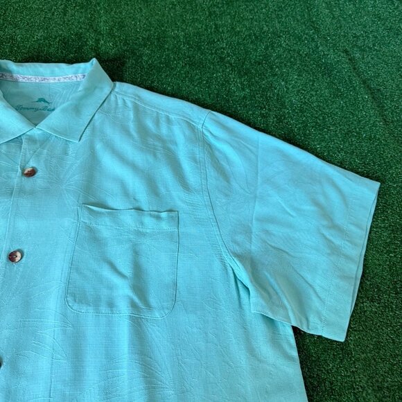 Tommy Bahama Short Sleeve Floral Textured Woven Silk Solid Green Shirt Size XL - Picture 8 of 16